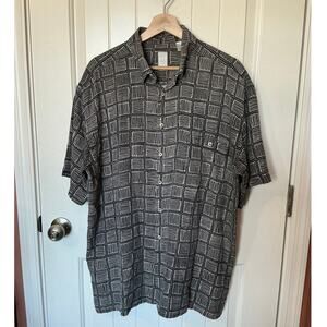 Burma Bibas 100% Silk Geometric Shirt Large Dark Grey/White